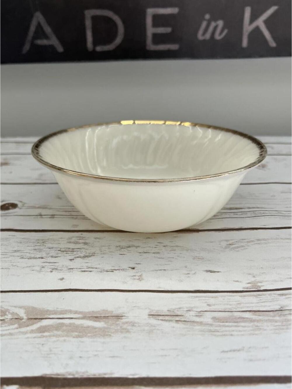VTG Fire King Oven Proof Cream Porcelain Bowl with Gold Trim
